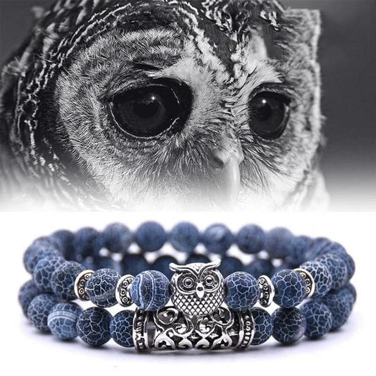 Bracelet en Pierre Naturelle à Breloque Hibou Chouette