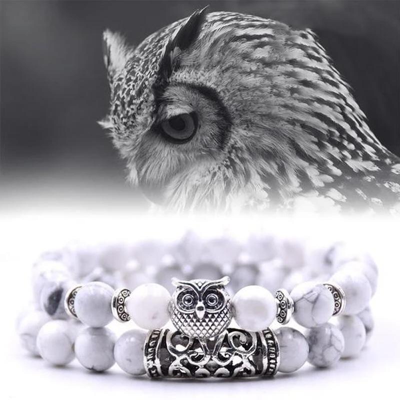 Bracelet en Pierre Naturelle à Breloque Hibou Chouette