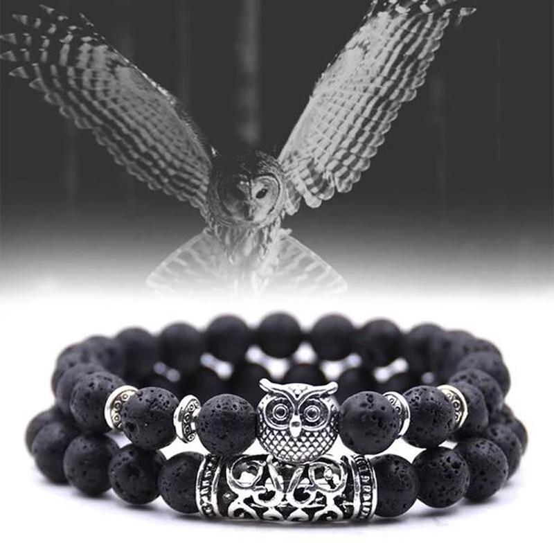 Bracelet en Pierre Naturelle à Breloque Hibou Chouette