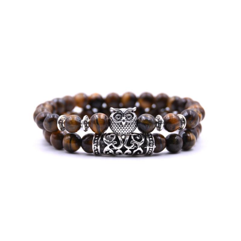 Bracelet en Pierre Naturelle à Breloque Hibou Chouette